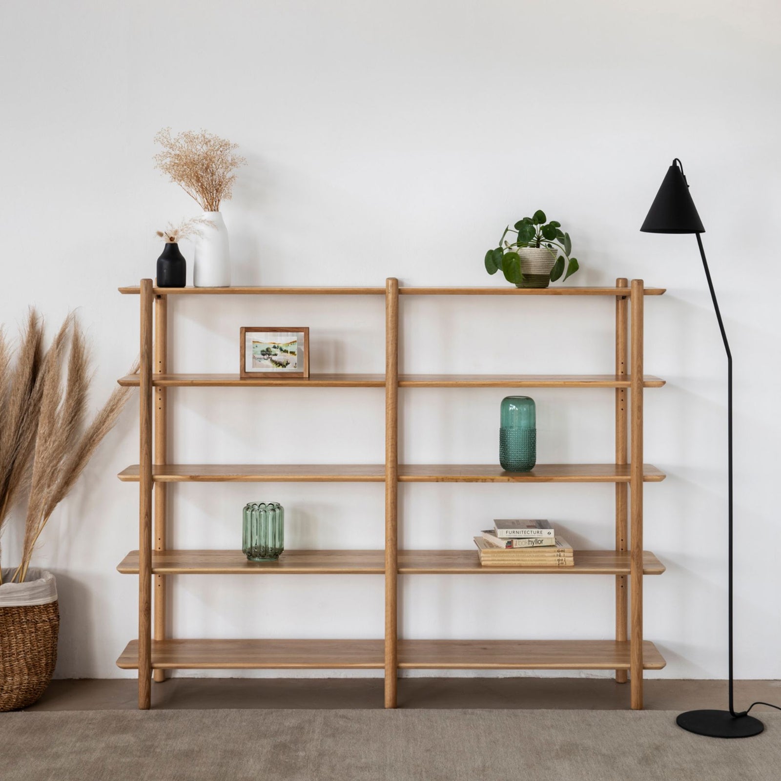 4 Tier Bookshelf 0.9M Wide - Adjustable White Oak Shelving
