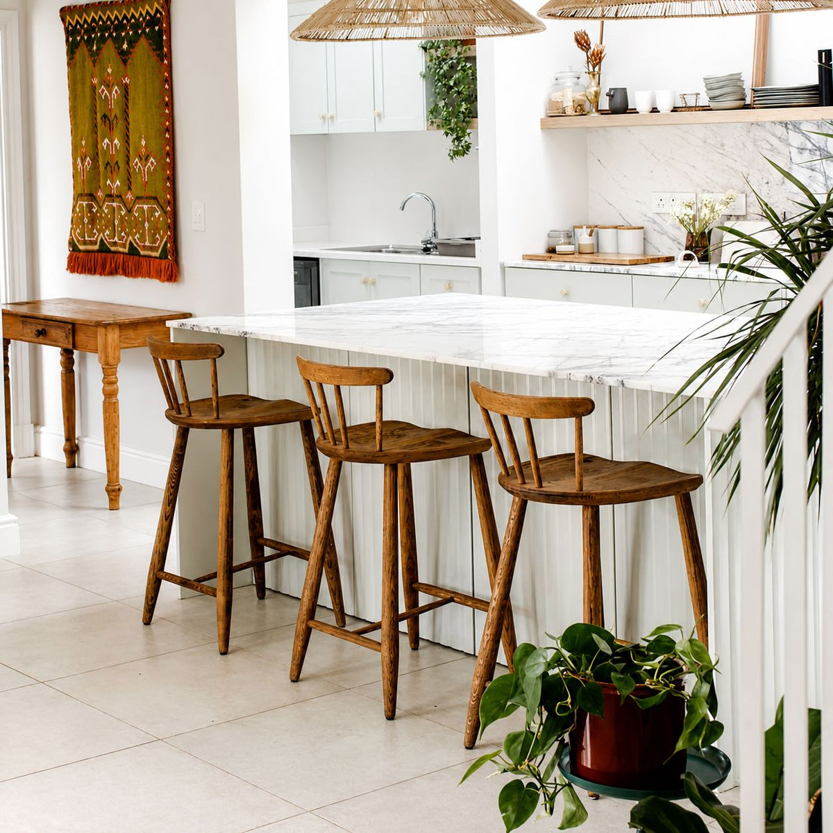 Bar Stool with Backrest - Carved Seat for Extra Comfort