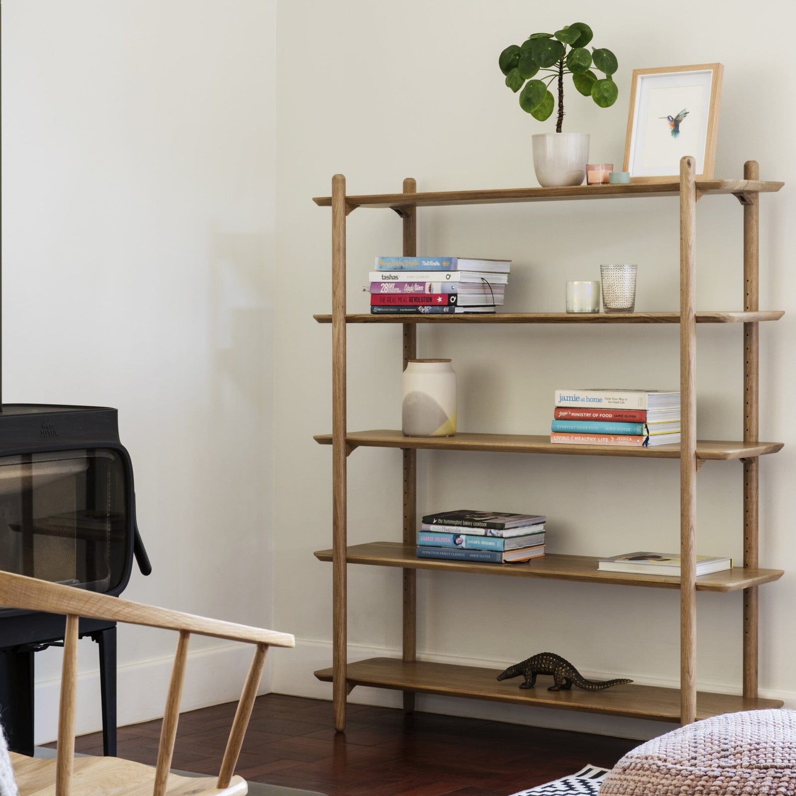 5 Tier Bookshelf 1.8M Wide - Large White Oak Shelving