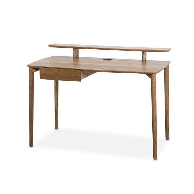 Home Office Desk - Customisable Desk Houtlander 1200 Natural Power Set, with Shelf Left