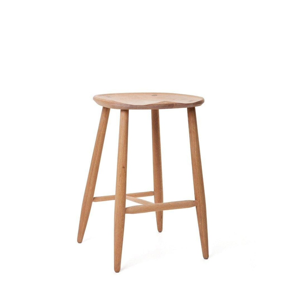 Kitchen Stool Without Backrest - Carved Seat in White Oak