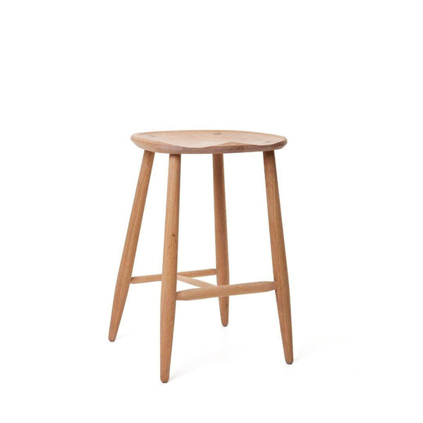 Kitchen Stool Without Backrest - Carved Seat in White Oak
