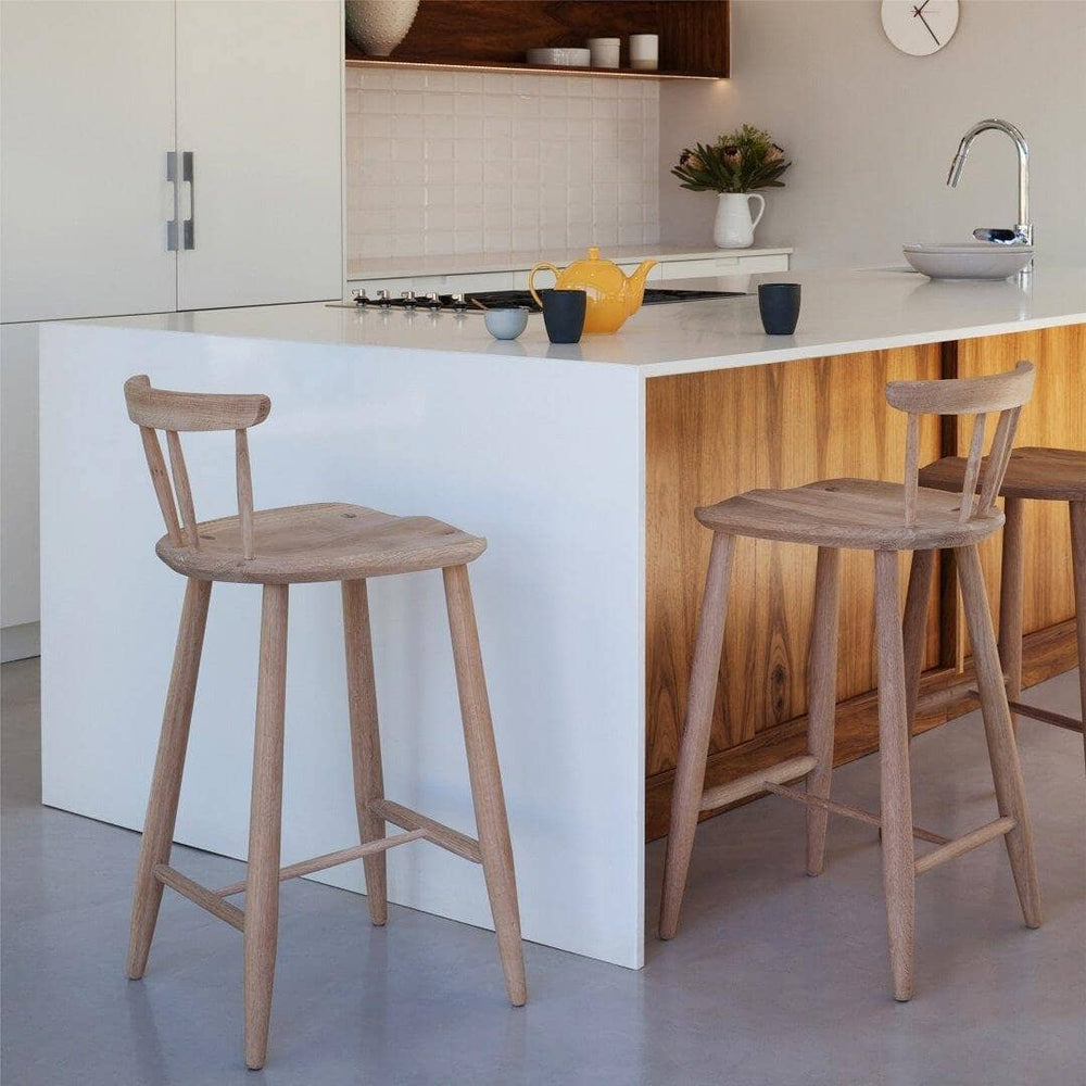 Kitchen Stool with Backrest - Timeless Design | Carved Seat